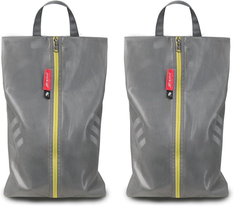 empacar todo Bolsa para zapatos de tamaño grande para viajes, Bolsa para zapatos resistente al agua | Resistente a olores, a prueba de polvo, portátil, almacenamiento para zapatos de fútbol y gimnasio, se adapta hasta la talla 16, paquete de 2, gris