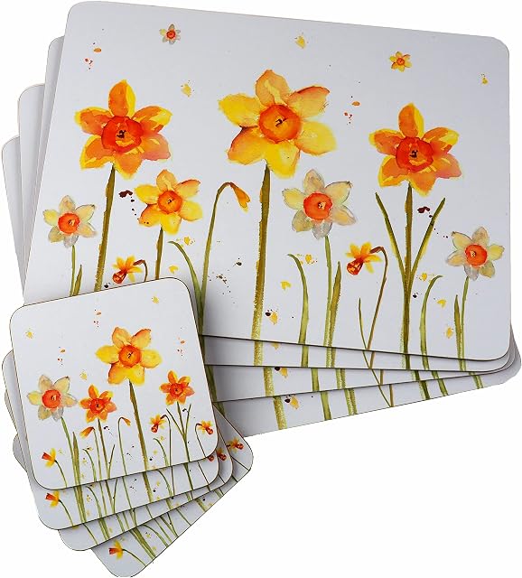 LP Set Of 4 Daffodil Flowers Dinner Place Mats And Coasters