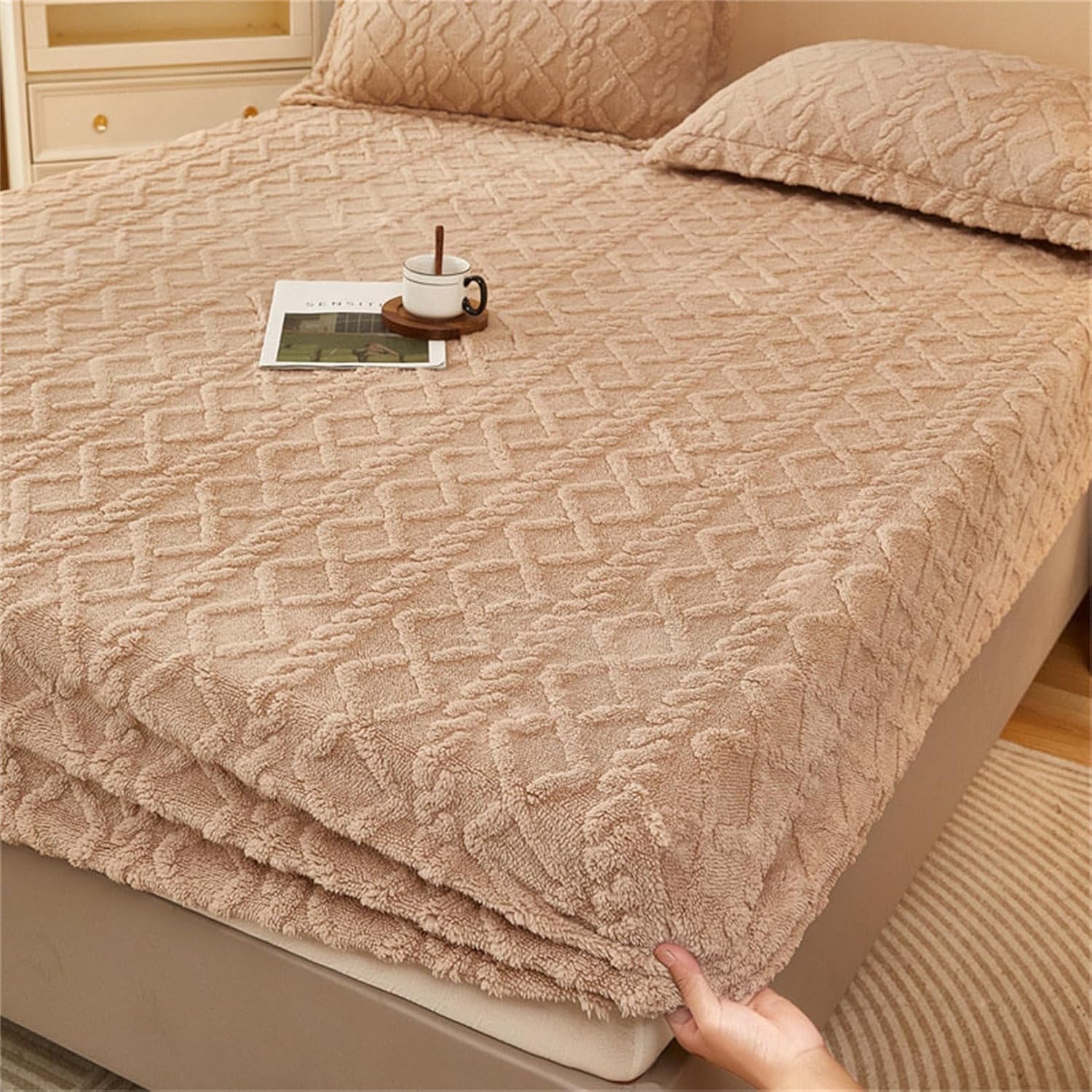 Lyvara Magic マットレスカバー Lyvara ラグジュアリーマットレスカバー、フランネルボックスシーツ クイーンサイズベ