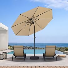 PURPLE LEAF Round Parasol LED 2.7 m Beige with Cross Base and Weight Bag | Warm atmosphere in the evening, Optimal stability & wind resistance, High performance UV protection, Restaurant, Hotel