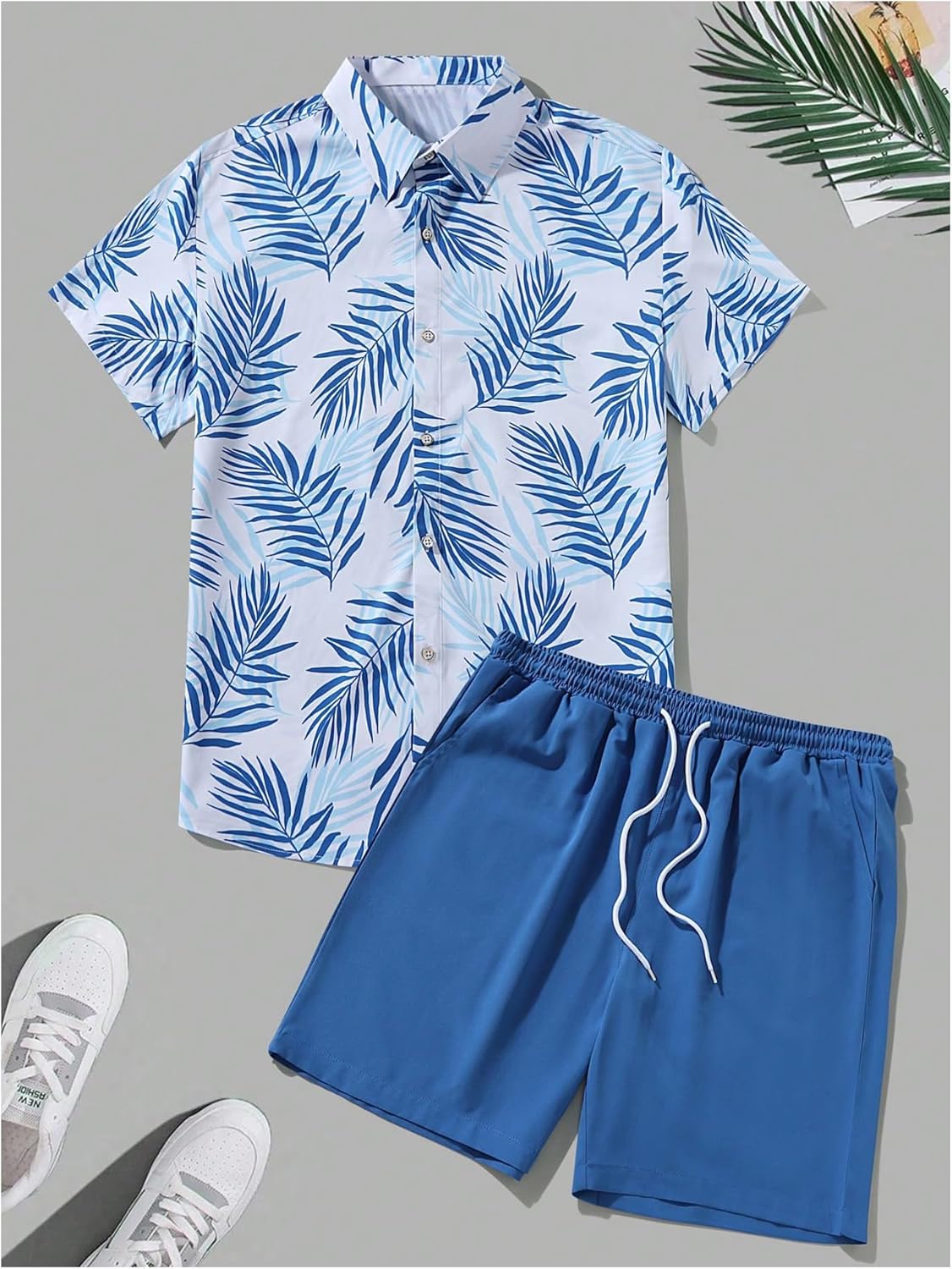 WDIRARA Men's Hawaiian Matching Set Summer Beach 2 Piece Outfits Tropical print Shirts and Shorts - Image 3