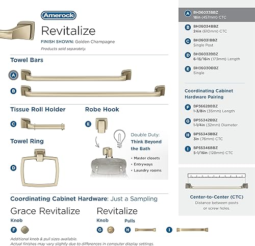Vista 136 de Amerock BH36034CZ Toallero de bronce champán Toallero de 24 pulgadas (24.016 in) Revitalize Toallero de baño Accesorios de baño