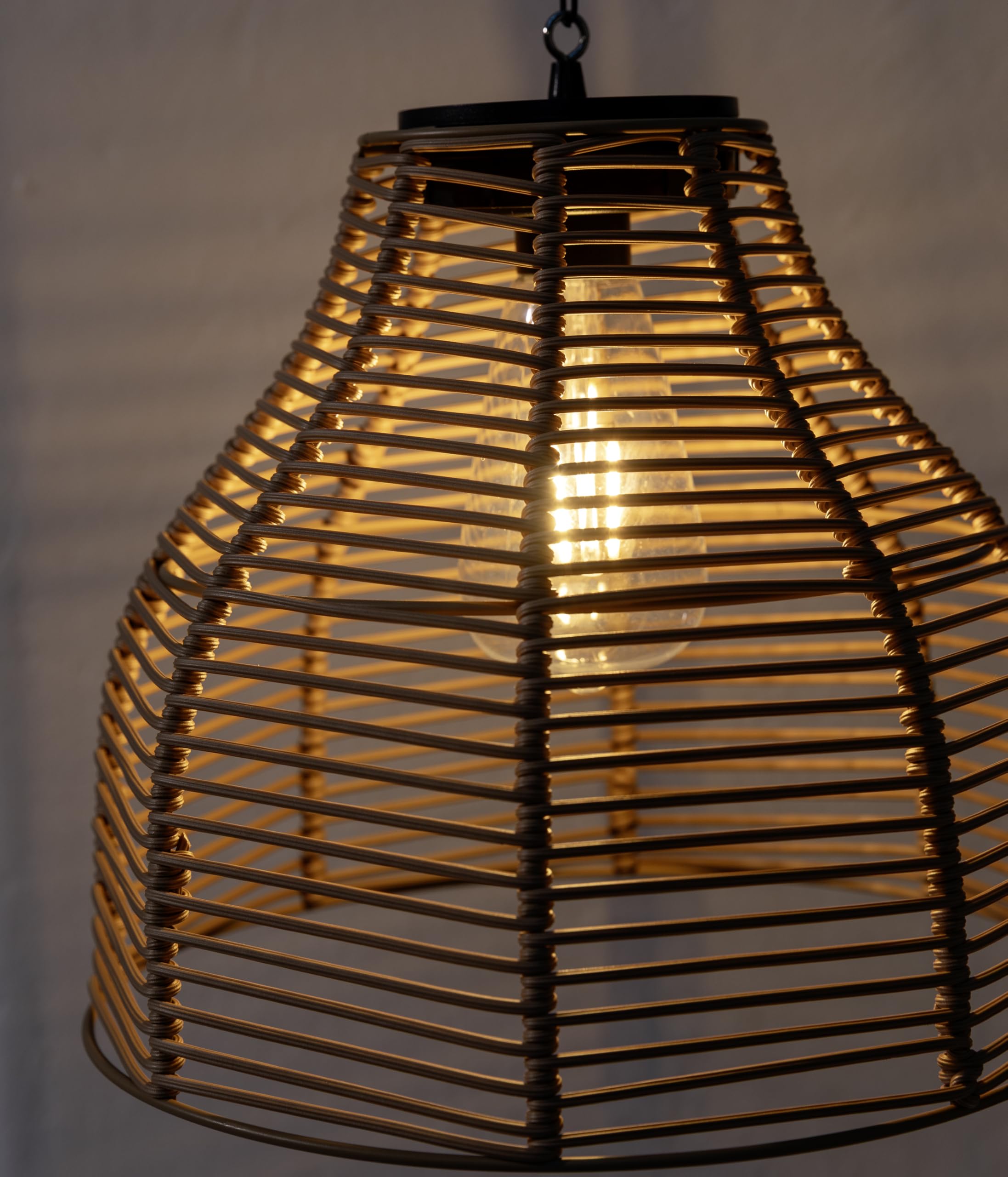 Dehner Solar-Hängelampe Mila, Gartenleuchte mit warmweißem Licht, IP44, Ø 26 cm, Höhe 22 cm, Kunststoff/Metall, Natur/braun