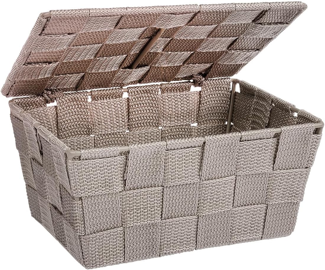 Wenko Storage Basket Adria with lid in Taupe, PP, 19 x 14 x 10 cm