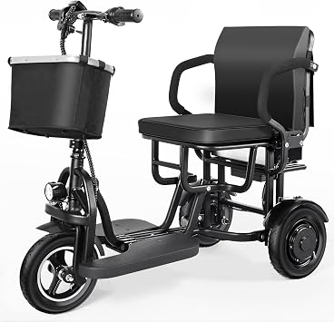 TopMate ES15 Patinete Electrico 3 Ruedas Adultos Mayores, Triciclo Plegable Ligero Motor Doble 500W, 3 Velocidades, Carga 136kg, Bateria Extraible Homologada para Viajes