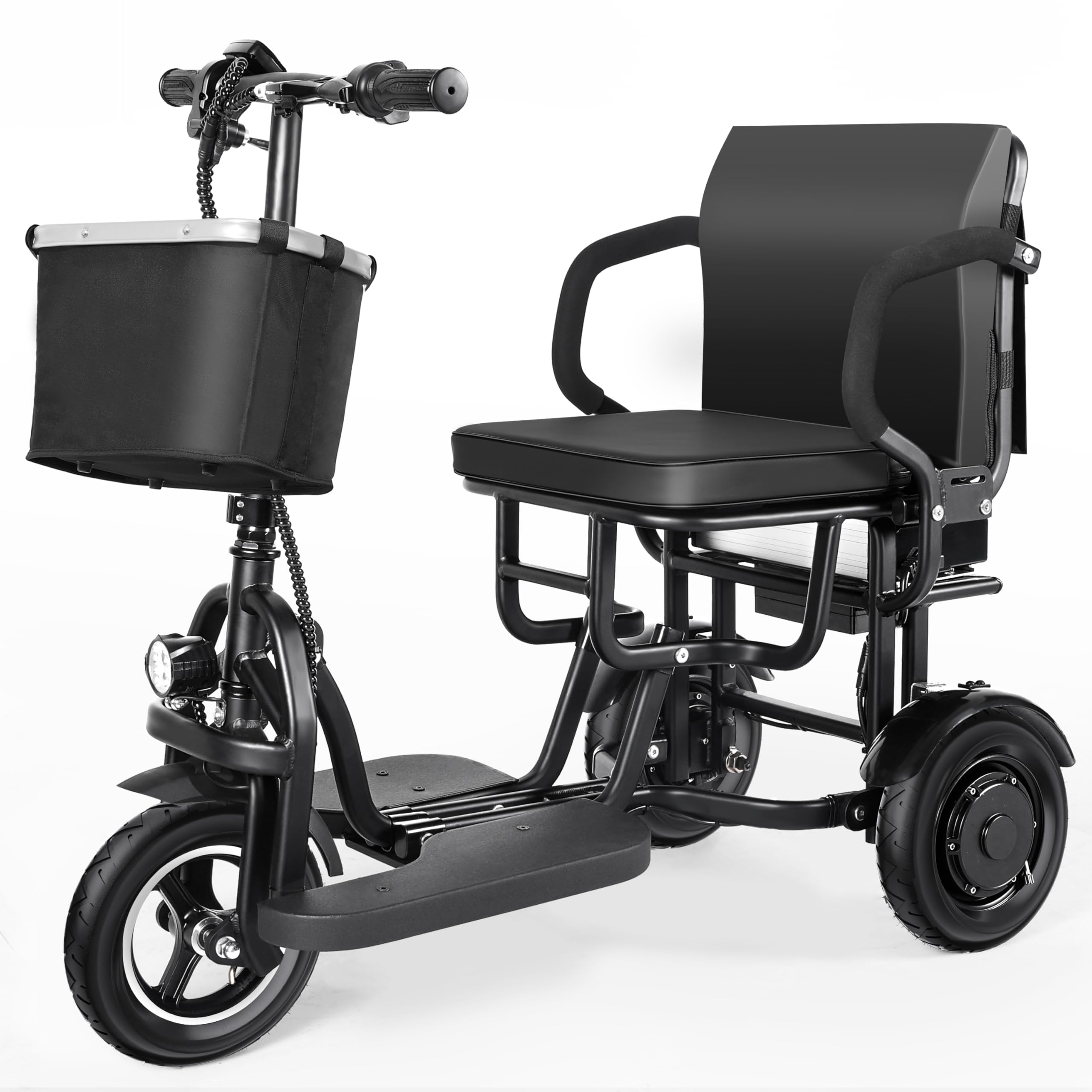 TopMate ES15 Patinete 3 Ruedas para Mayores, E-Triciclo Ligero Plegable con Doble Motor 500W y 3 Velocidades, Capacidad 136 kg, Batería Extraíble Aprobada para Avión