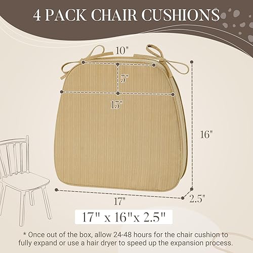 Miniatura 10 de Basic Beyond Cojines para sillas de comedor, 4 unidades, cojines para sillas de cocina en forma de D con lazos, juego de 4, cojines de asiento de
