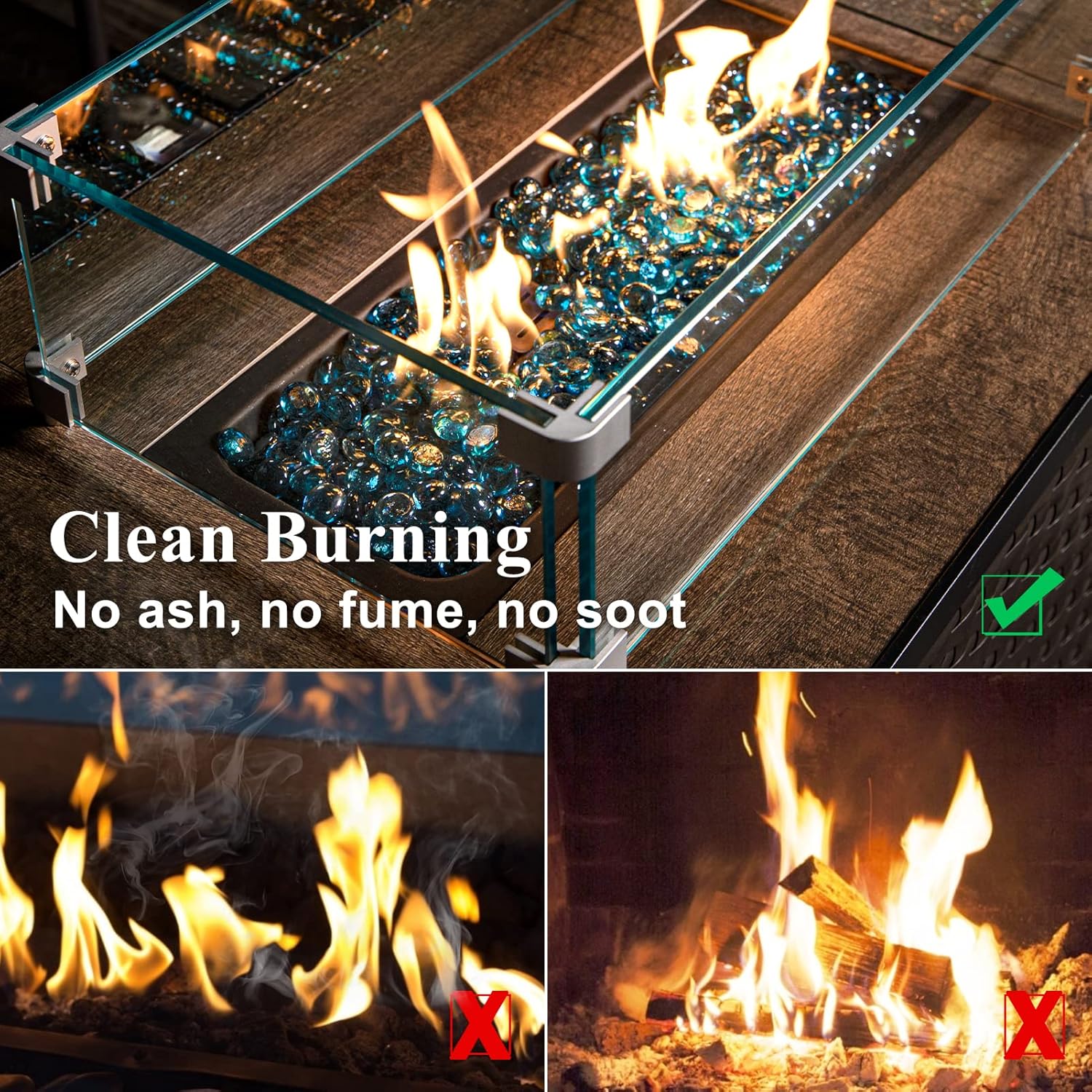 GASPRO 30 lbs Fire Glass for Propane Fire Pit, 3/4 Inch Glass Beads for Fire Pit Table, Glass Rocks for Garden Decor