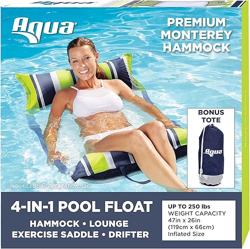 Vista 29 de Aqua Original 4-in-1 Monterey Hammock Pool Float & Water Hammock – Multi-Purpose, Inflatable Pool Floats for Adults – Patented Thick, Non-Stick PVC