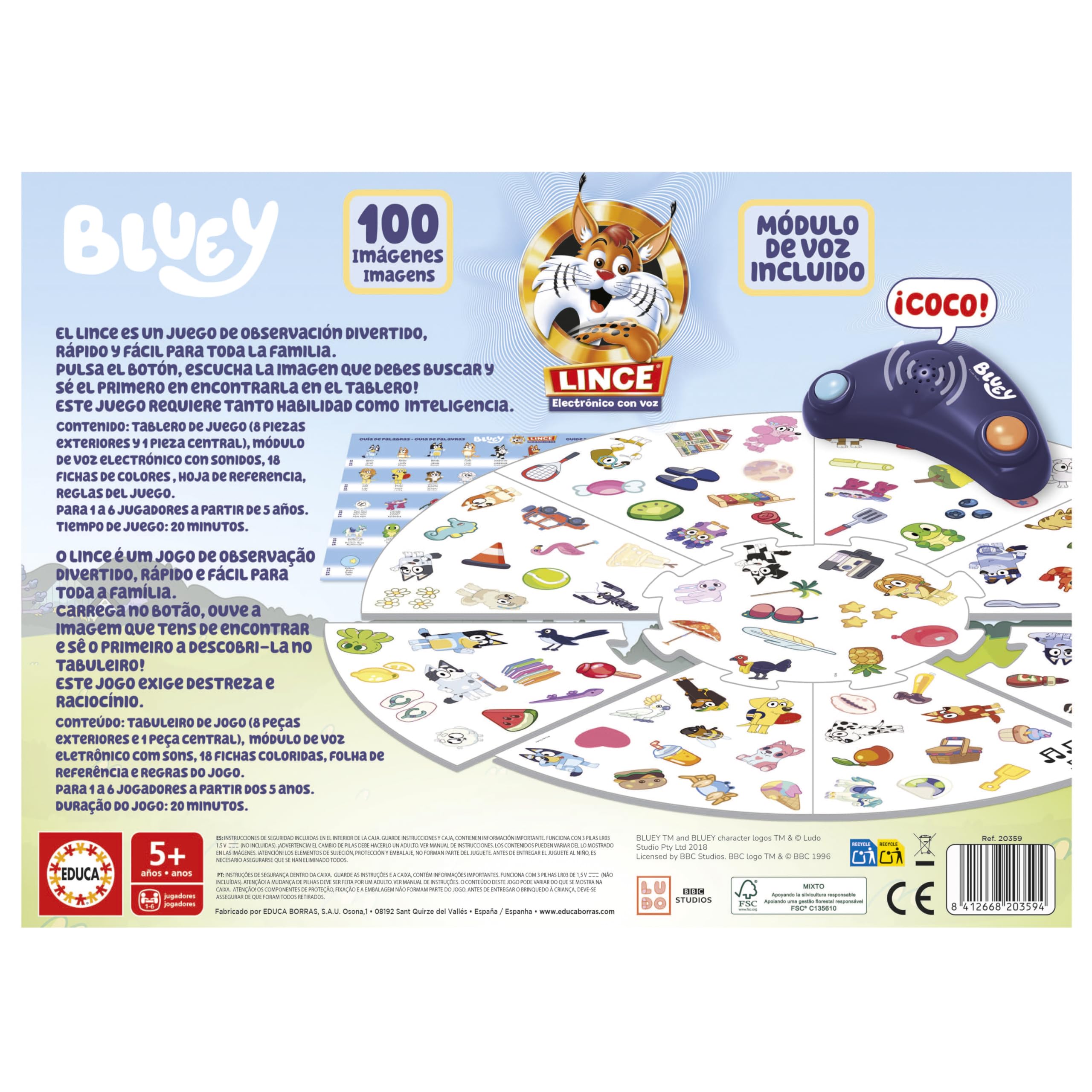 Educa - Lince Bluey Juego de Mesa Infantil | Lince Electrónico Original | Juego Rápido de Observación y Agudeza Visual | Diversión en Familia | Regalo para Niños a Partir de 5 años (20359)