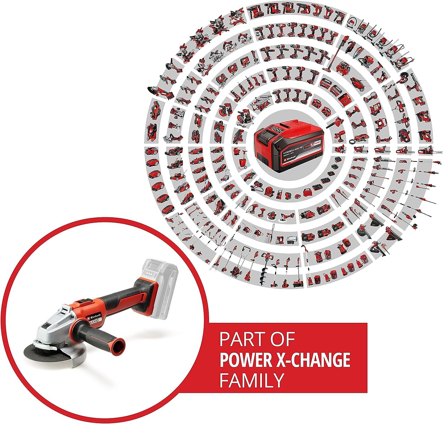 Einhell Amoladora angular con batería AXXIO 18/125 Q Li-Solo Power X-Change (18 V, 125 mm diámetro de disco, 33 mm profundidad de corte, Brushless, Quick-Fix-Nut, sin disco, sin batería)