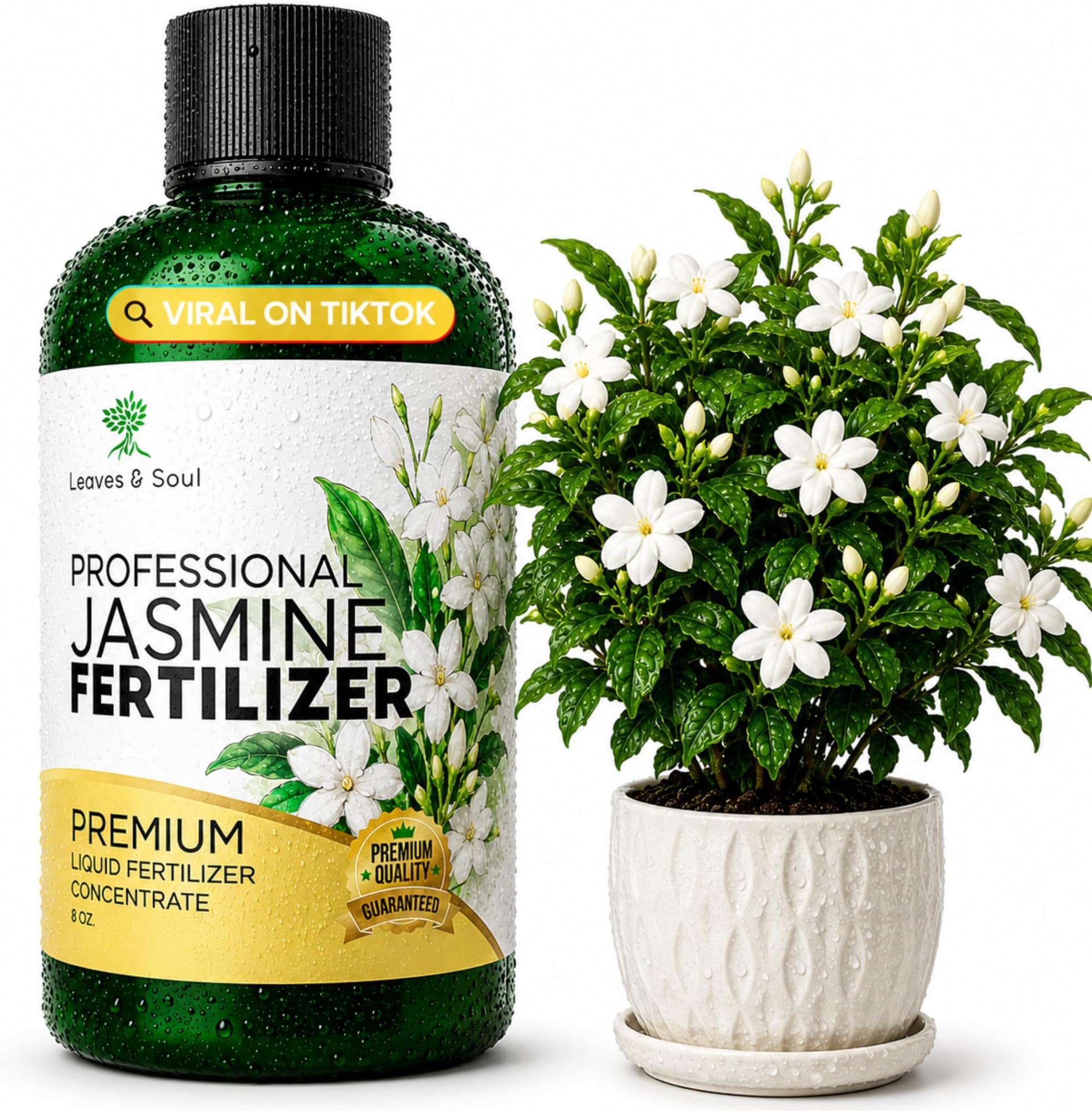 Professional Jasmine Fertilizer Liquid 3-1-2 Concentrate 8 oz, Premium Jasmine Plant Fertilizer Indoor Outdoor, Liquid Jasmine Fertilizer for Flowers and Plants Made in USA