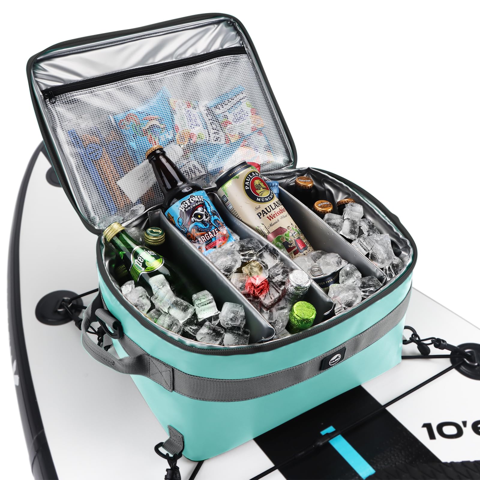 YVLEEN Wasserdichter Paddel-Borad-Kühler, SUP-Kühler, strapazierfähiges PVC-Material, Paddelboard-Deck-Tasche mit Netztasche oben, verstellbare Riemen, super Kapazität für Stand-Up-Paddleboard und