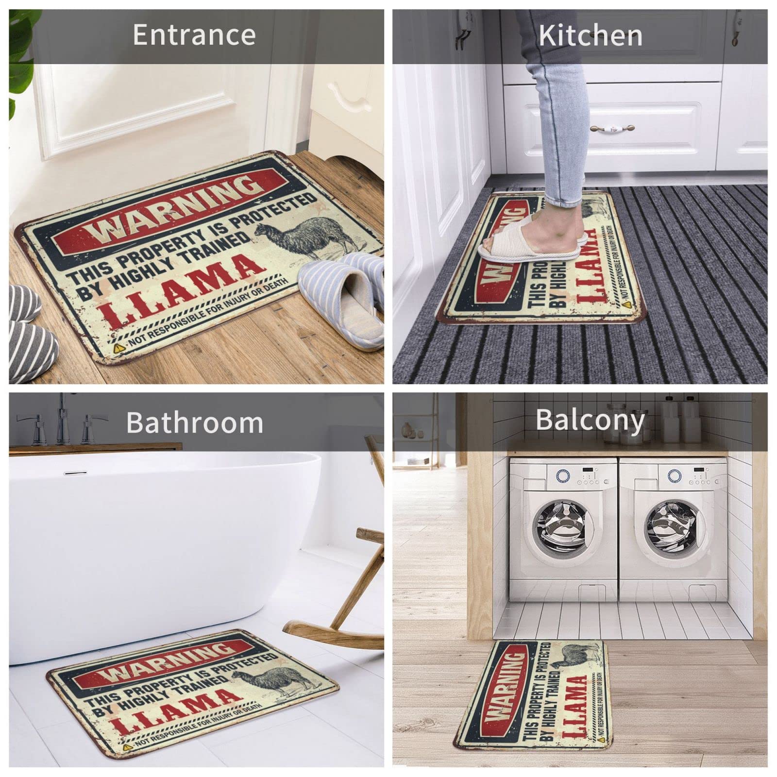 Zerbino per dormitorio con scritta "Warning This Property is Protected by a highly trained Llama" zerbino per ingresso interno (65 x 90 cm)