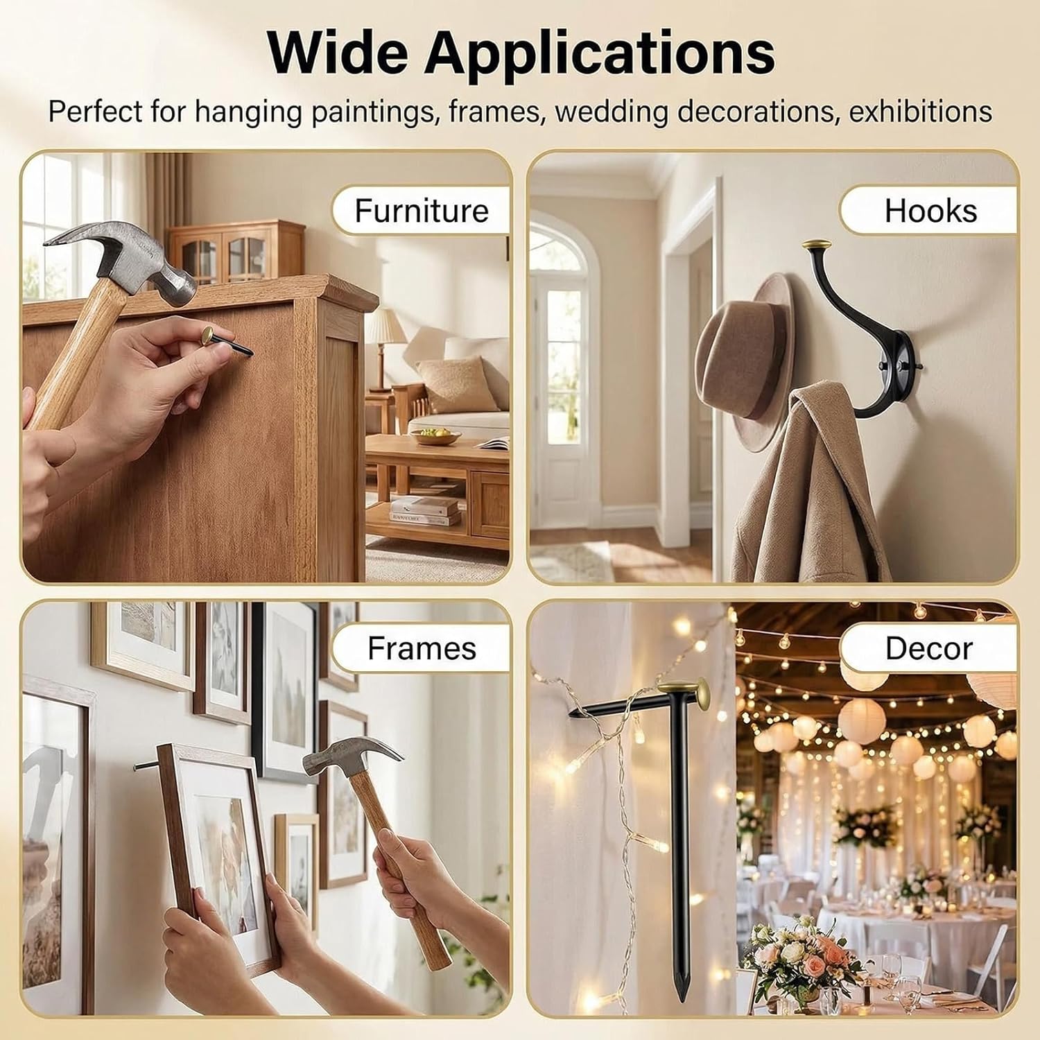 Set of 160 Steel Nails 20/25/30/40 mm, Stainless Steel Nails for Pictures, Nails for Concrete Walls with 4-Compartment Box, Picture Nails, Picture Hanging for Concrete Walls, Brick, Plaster and Wood