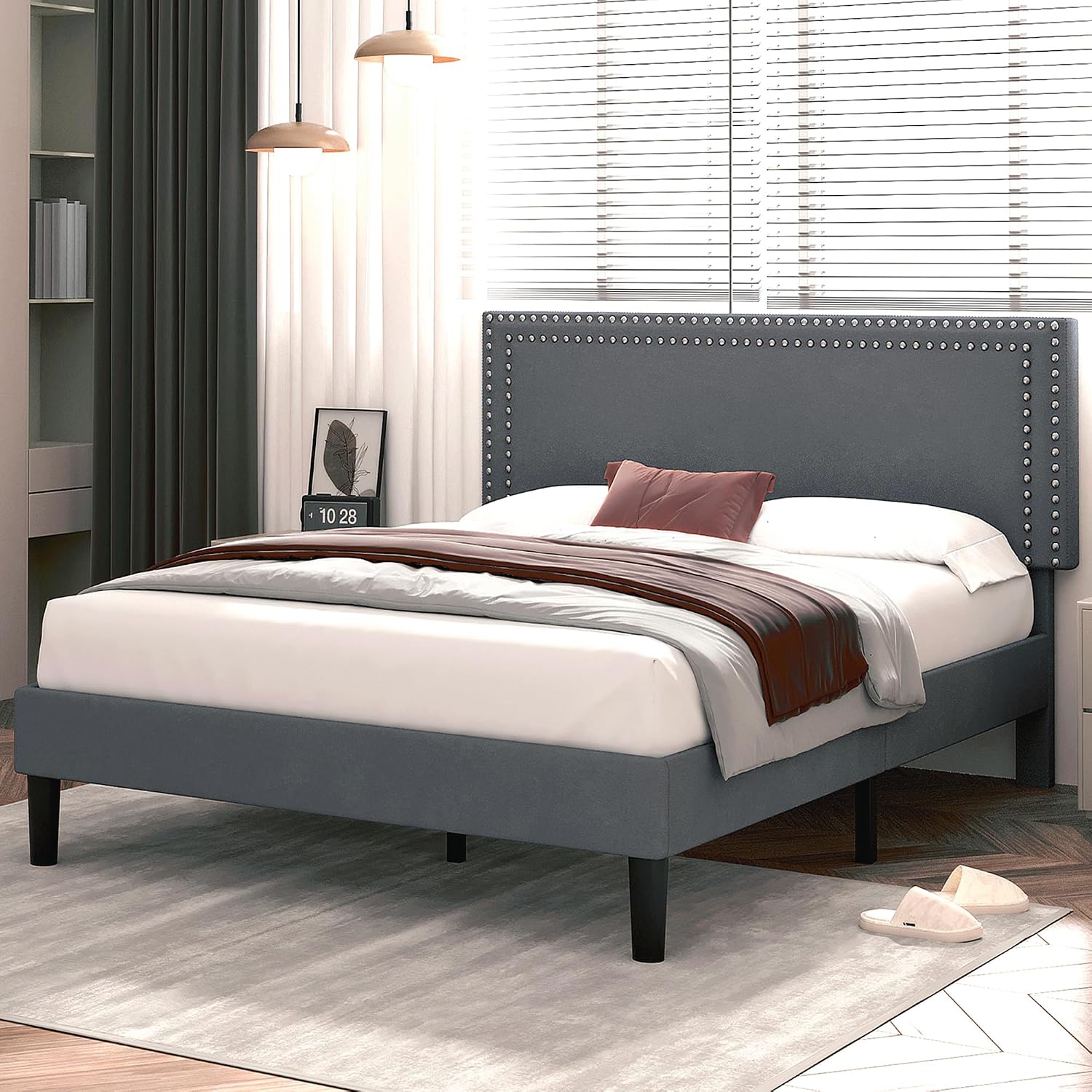 Amazon.com: VECELO Full Size Bed Frame with Adjustable Upholstered ...