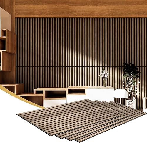 RITOLLO Panel de pared de listones de madera  4 paneles de pared insonorizados de 48 x 24.5 pulgadas, paneles de pared de madera 3D para decoración
