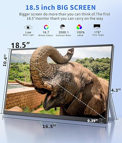 Miniatura 2 de Monitor portátil de 18.5 pulgadas para laptop, 120Hz 1080P con VESA y soporte Monitor de viaje ajustable de 180 para computadora portátil, pantalla