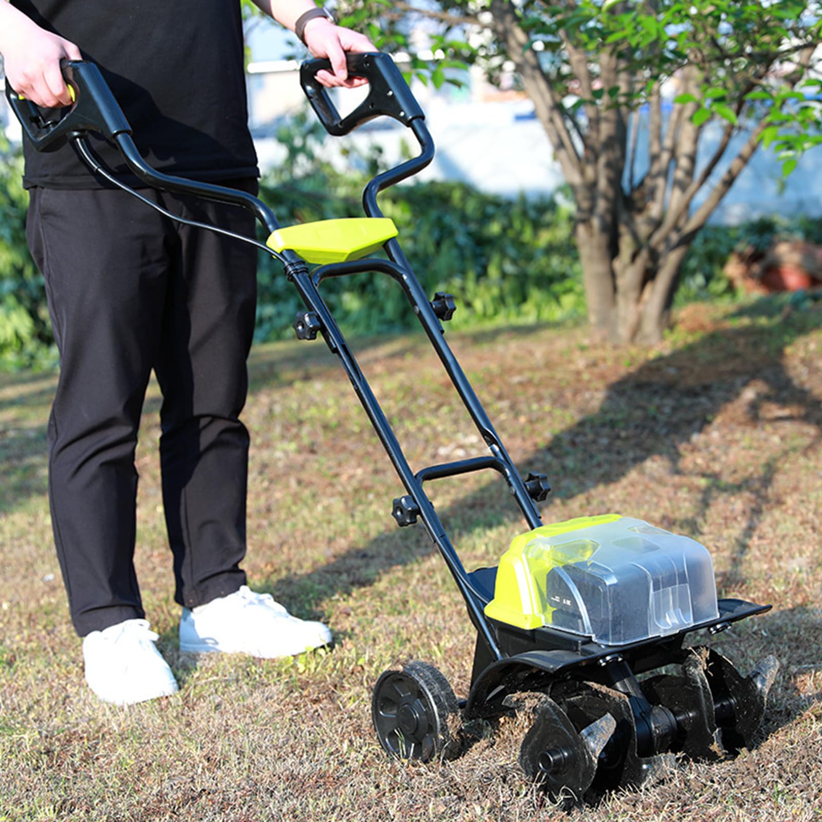 Generico Motozappa Elettrica 40V con Batteria da 4.0Ah e Interruttore di Sicurezza, 180 Giri/min, Multifunzionale per Orticoltura e Giardinaggio