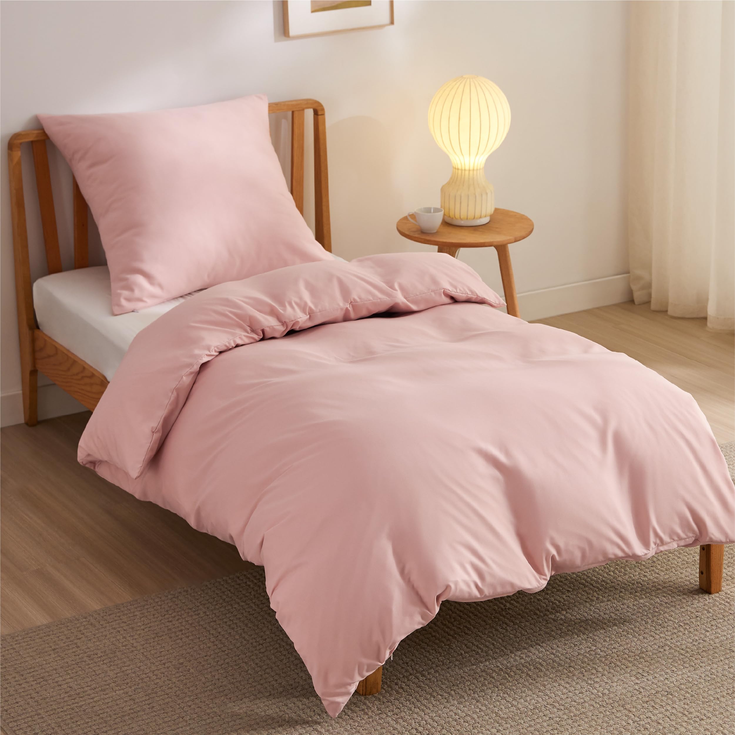 BEDSURE Ropa de cama de 135 x 200 cm, 2 piezas, 1 funda nórdica de 135 x 200 cm y 1 funda de almohada de 80 x 80 cm, certificado Öko-Tex, ropa de cama de microfibra de poliéster rosa con cremallera