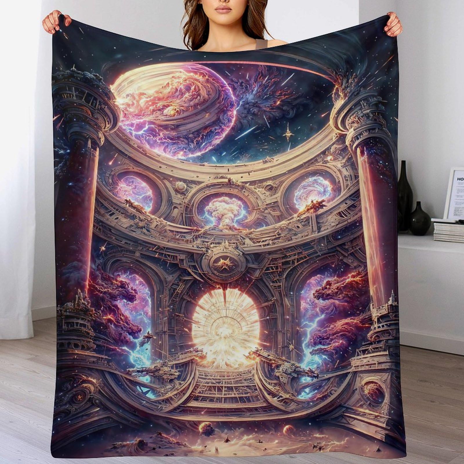 Couverture de canapé motif porte de l'espace en flannel 3D pour enfant et adulte 180x200cm