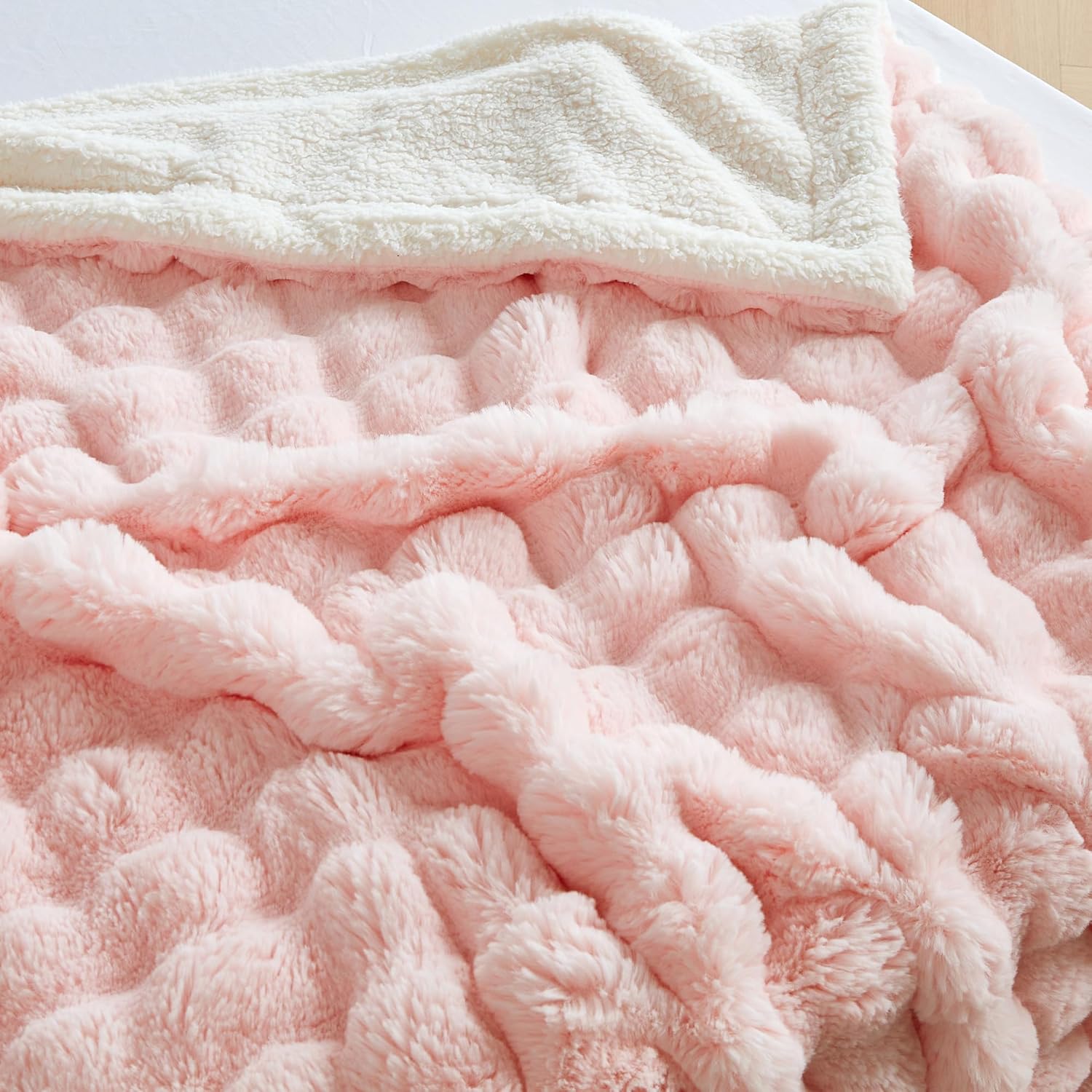 50x60 Inches Ultra-Soft Fuzzy Faux Fur Plush Throw Blanket - Thick, Warm Sherpa for Couch, Sofa, Bedroom, Camping - Decorative Blanket for Cozy Warmth, Bubble Pink - Image 7