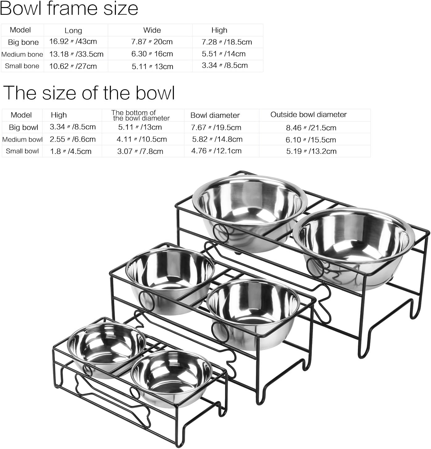 Pet Supplies : VIVIKO Bone Style Pet Feeder for Dog Cat, Stainless Steel Food and Water Bowls with Iron Stand (Large) : 