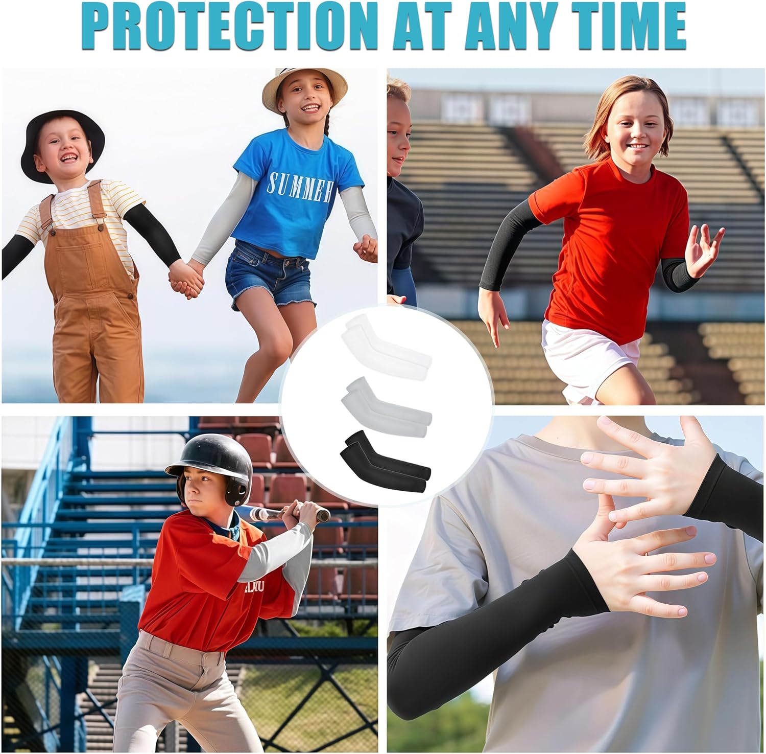 Kids Volleyball Arm Sleeves 3 Pairs, Sports Sleeves UV Sun Protection, Youth Football Sleeves for Boys Girls