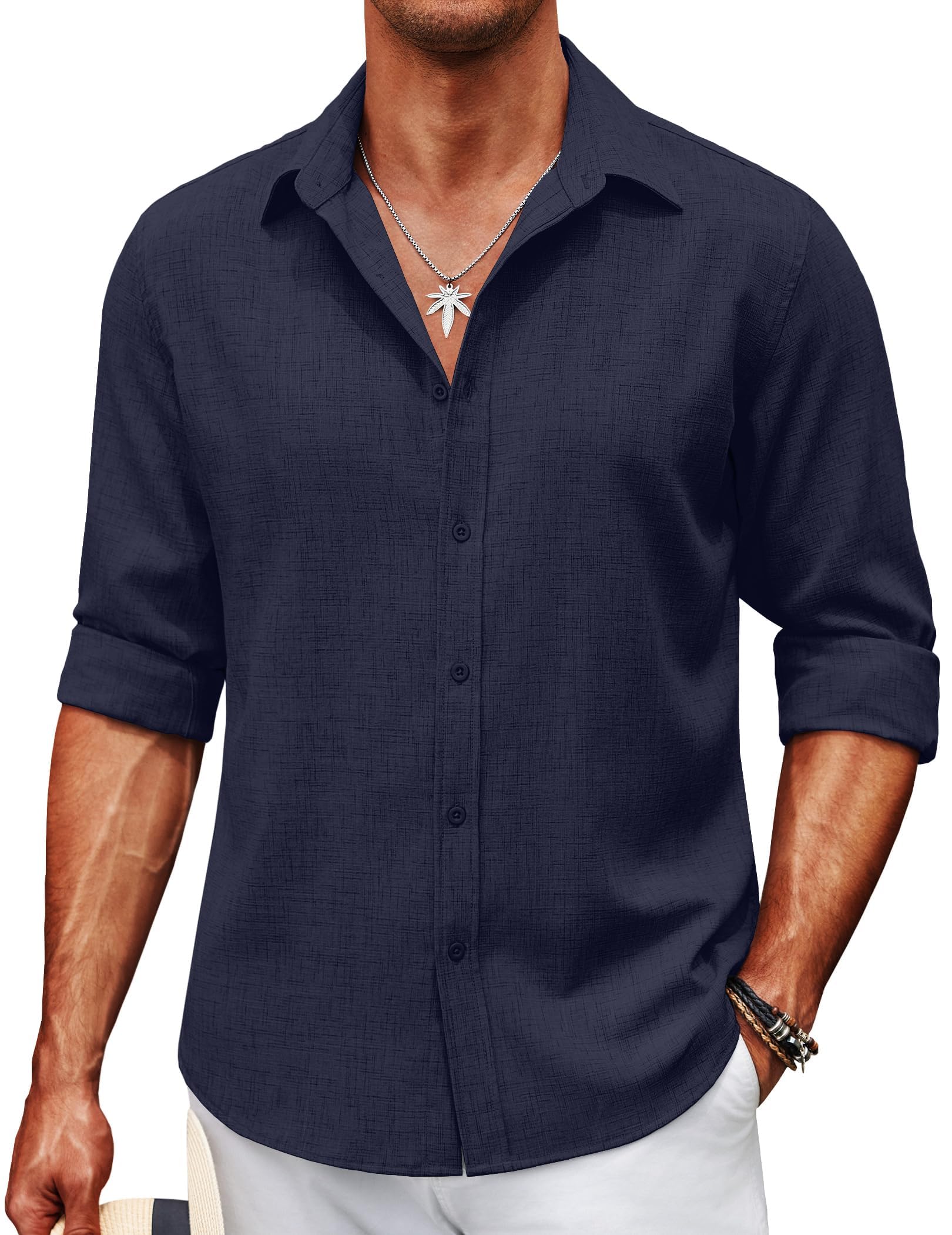 COOFANDY Men's Casual Button Down Shirt Long Sleeve Untucked Chambray Shirt Wrinkle Free Dress Shirts