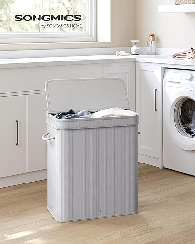 Miniatura 2 de SONGMICS Cesta de ropa sucia con tapa, Cesta de bambú para ropa sucia, Cesta de lavandería extraíble lavable a máquina, con asas, 26.4 galones, para