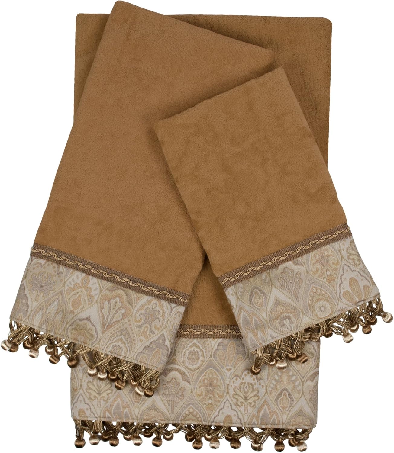 Sherry Kline Mandalay Embellish Towel Set -1 Bath Towel 1 Hand Towel & 1 Wash Cloth,Quick Dry & Elegant, Durable & Machine Washable, Soft & Absorbent Bathroom Towels (Cotton, Taupe, 3 Piece)