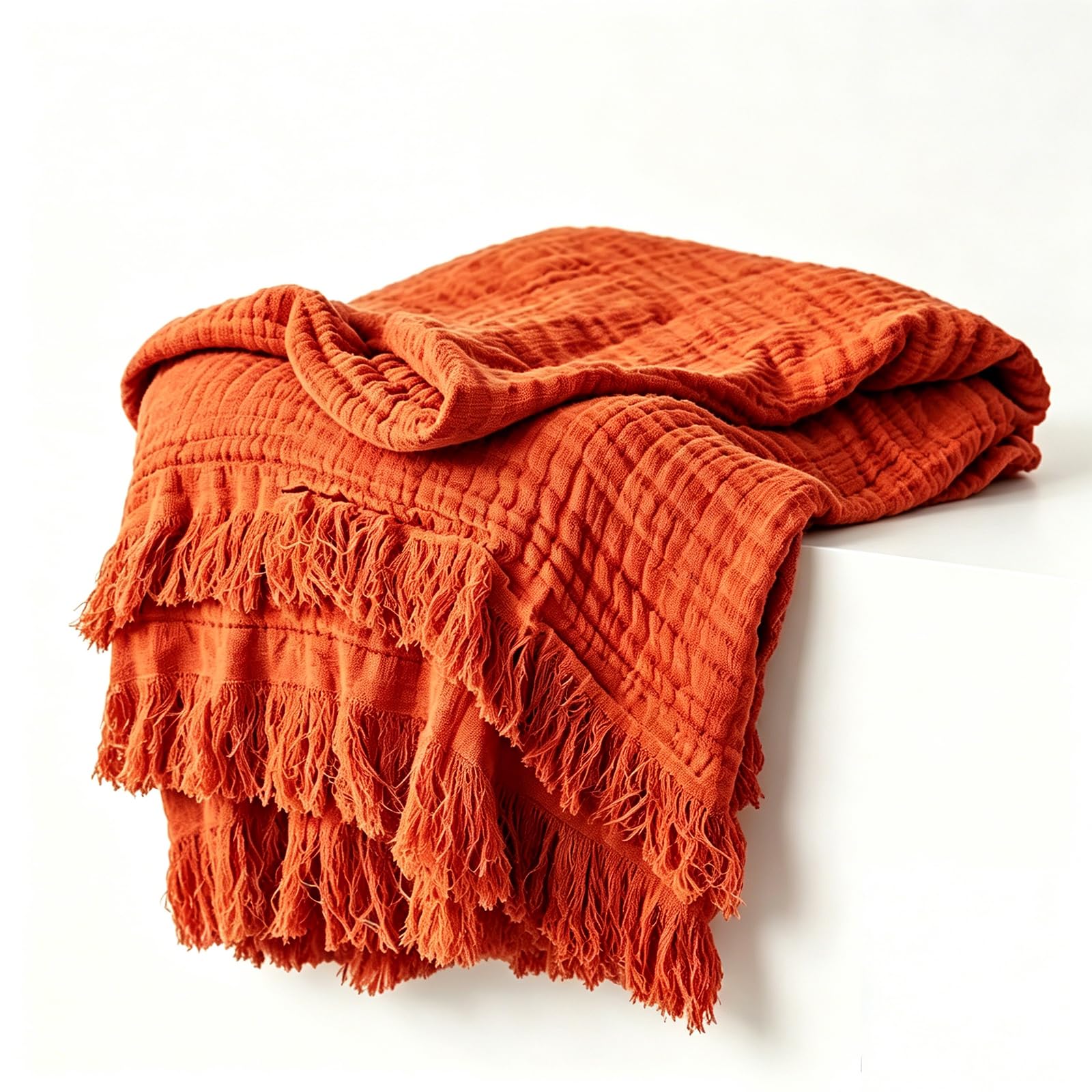 Knit Woven Gauze Blanket with Tassels，Throw Blanketfor Couch (1PC-E)