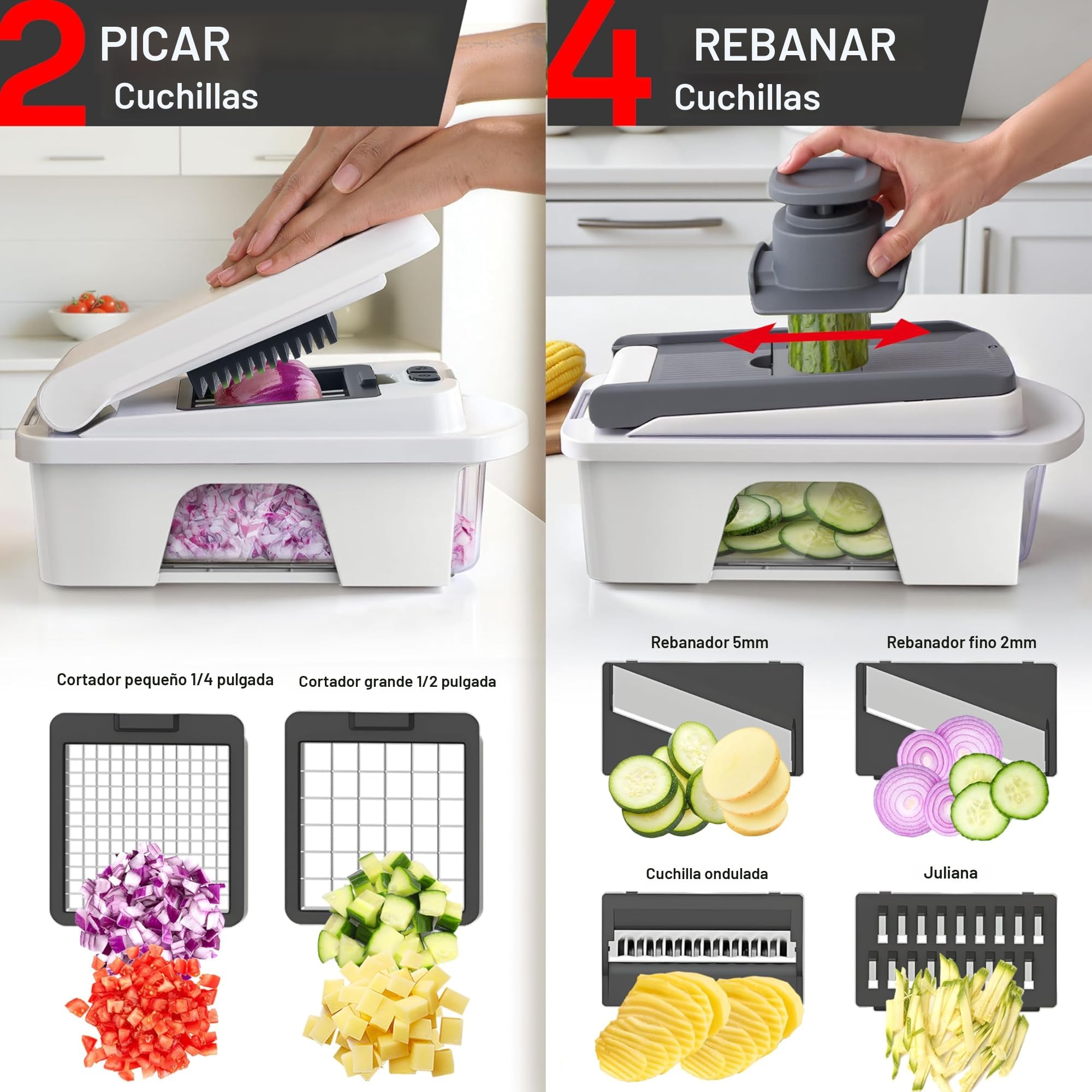 1 Picador De Cebolla De Verduras Picador De Alimentos 13 En 1 Cortador De 8 Cuchillas Con Recipiente 137 X 47 Pulgadas Mandolina Rebanador