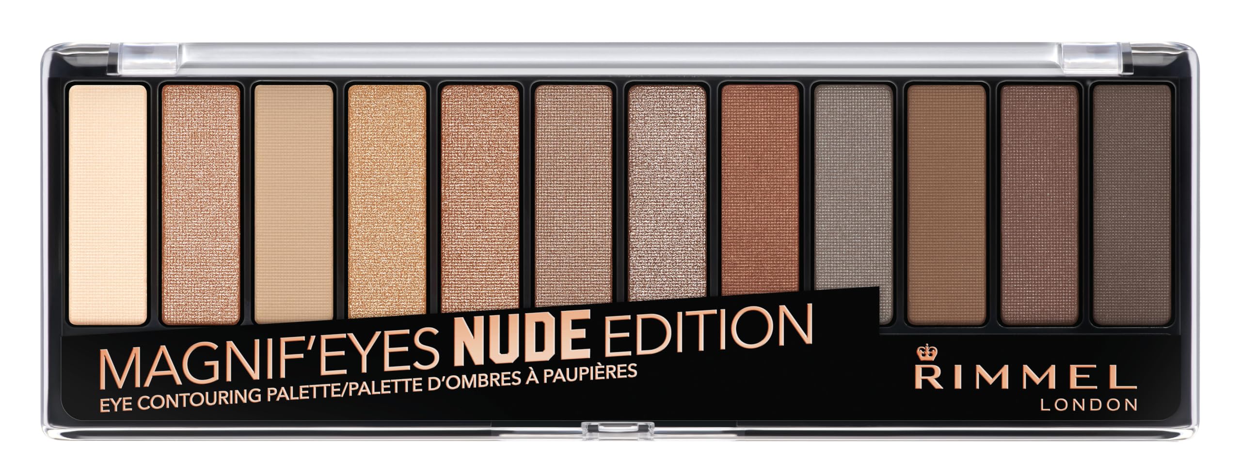 Rimmel London Palette Ombretti Magnifeyes, 2 Tonalità Multiuso dal Finish Matte, Perlato e Gitter Edition, 001 Nude