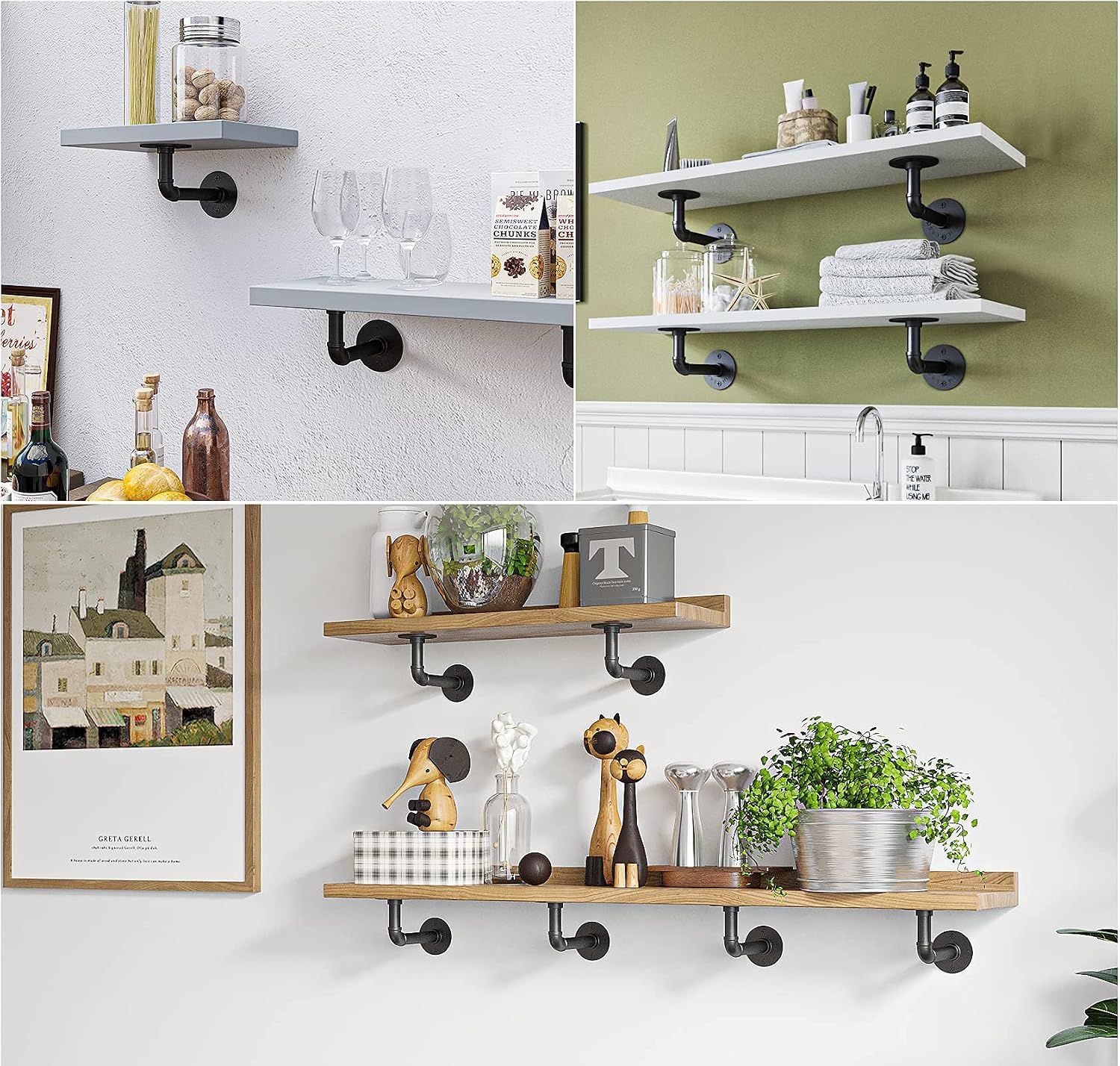 CWLOTAC Pipe Shelf Bracket 10 Pack - Industrial Black Iron Pipe Shelves - Heavy Duty Rustic Wall Mounted DIY Floating Shelves Brackets for Farmhouse, Bathroom, Kitchen, Basement Decor