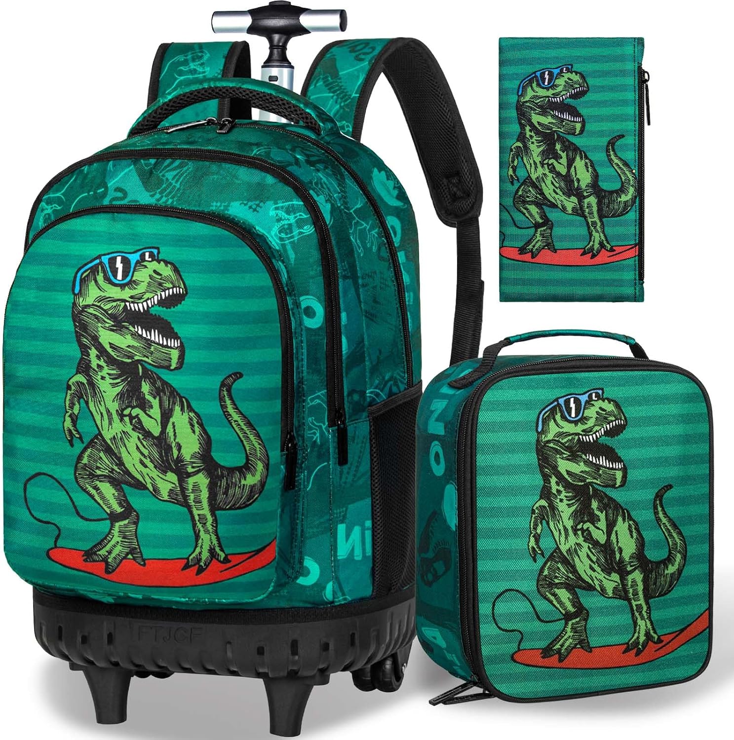 gxtvo 3PCS Dinosaur Rolling Backpack for Boys,Cute Kids