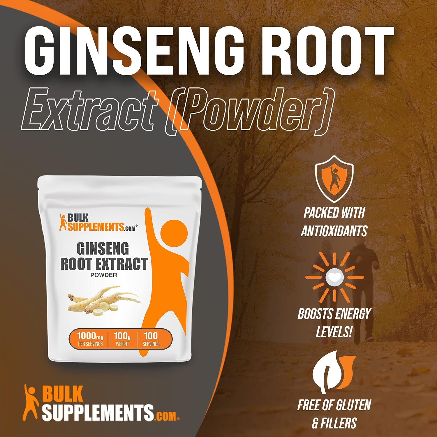 BULKSUPPLEMENTS.COM Ginseng Root Extract Powder - from Panax Ginseng - Ginseng Powder - Ginseng Herbal Supplements - Korean Ginseng - Ginseng Extract - 1000mg per Serving (100 Grams - 3.5 oz)