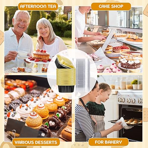 Miniatura 6 de 100 forros para cupcakes con tapas, moldes cuadrados desechables de 5 onzas con papel de aluminio de plástico, mini moldes para pasteles para pan de