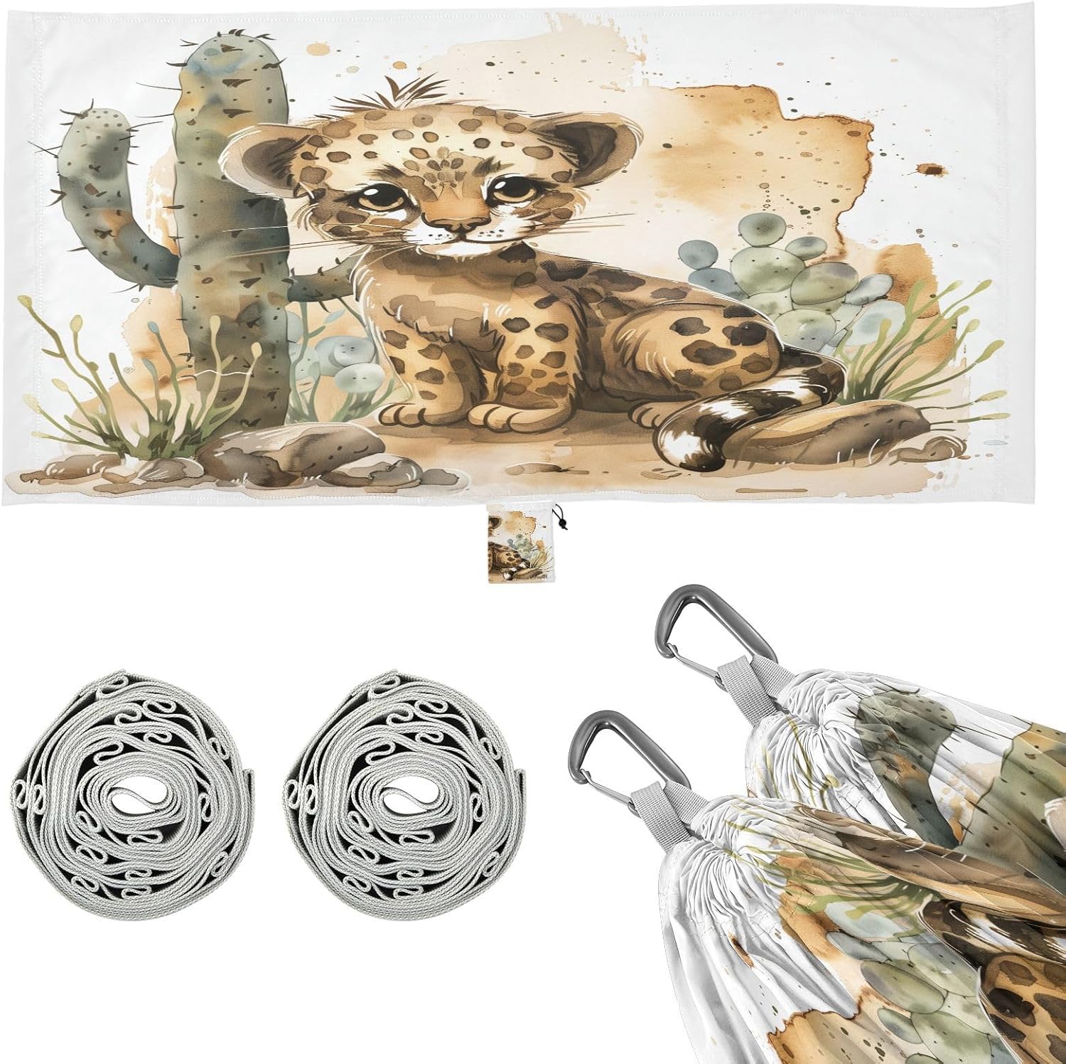 ALAZA Cute Leopard Baby Camping Hammocks Single or 2 Person 500 lbs Portable Parachute Travel Hammock w/Tree Straps for Hiking Backpacking Indoor Outdoor