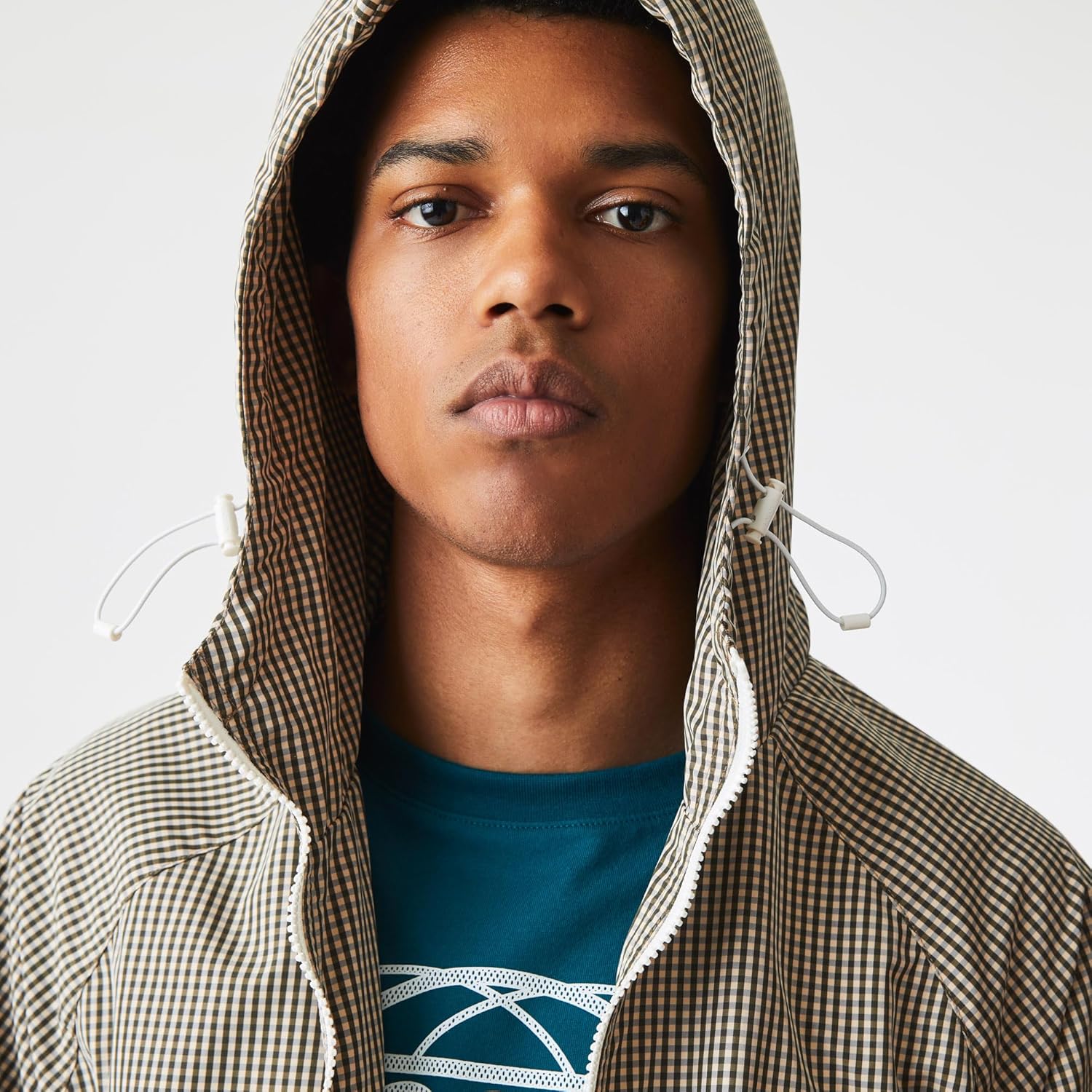 Lacoste mens Short Hooded Check Twill Jacket