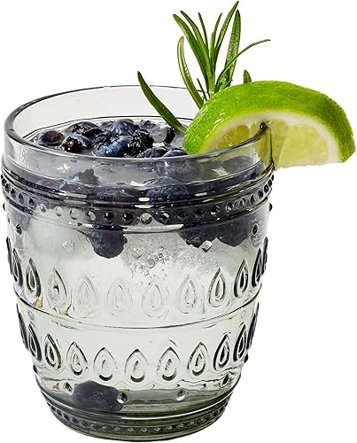 Euro Ceramica Fez Collection - Juego de 4 vasos y vasos de 12 onzas, diseño de mandala, color gris