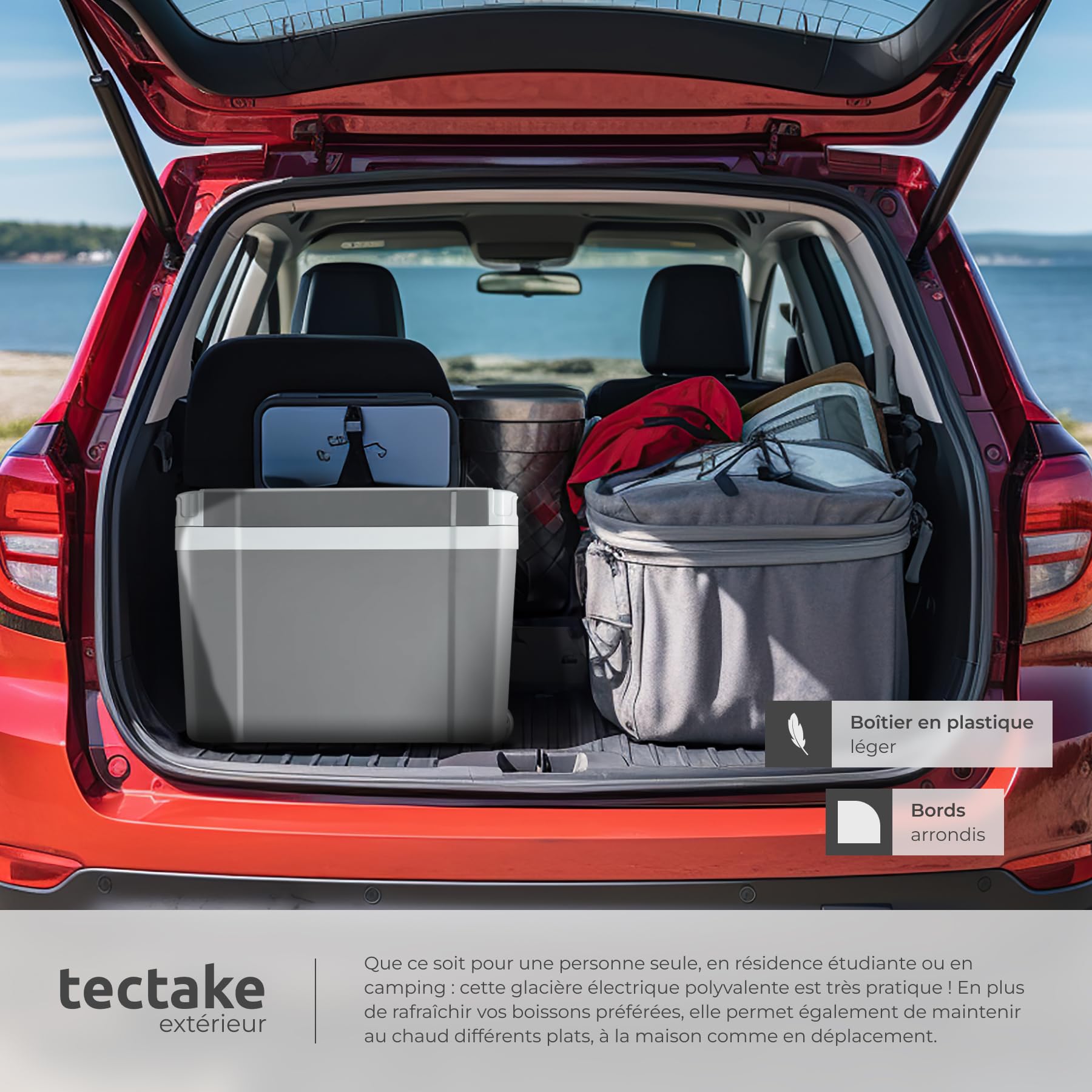 tectake® Glacière électrique 2en1 réfrigérante et chauffante 35L, Poignées et roulettes, Mode ECO, Connexion secteur 220V, Allume cigare 12V, Glaciere electrique 52,5x35x40cm Camping Pique nique Plage