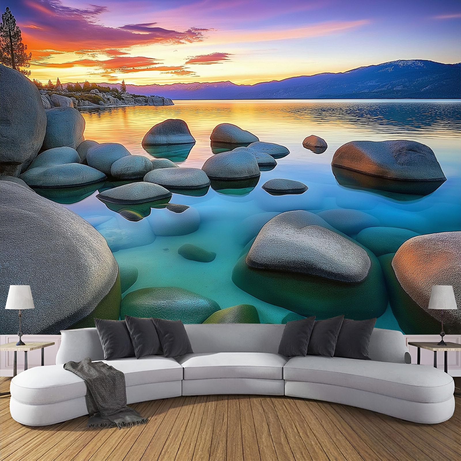 Papier peint panoramique trompe l'œil pour agrandir une pièce sombre et petite