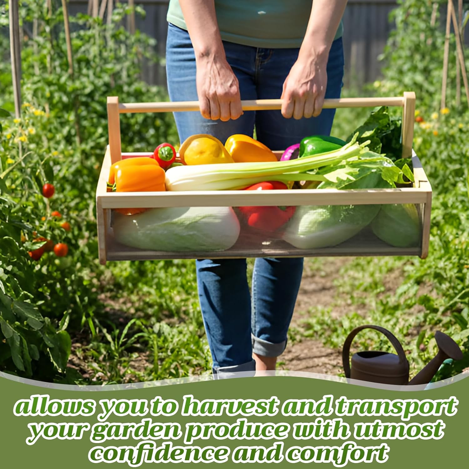 Garden Hod Basket for Gathering Vegetables 19.6 x 9.4 x 6 in Harvest Gathering Basket for Farmhouse Decor with Adjustable Handle Large Size Suitable for Spring Picnic and Outdoor Picking