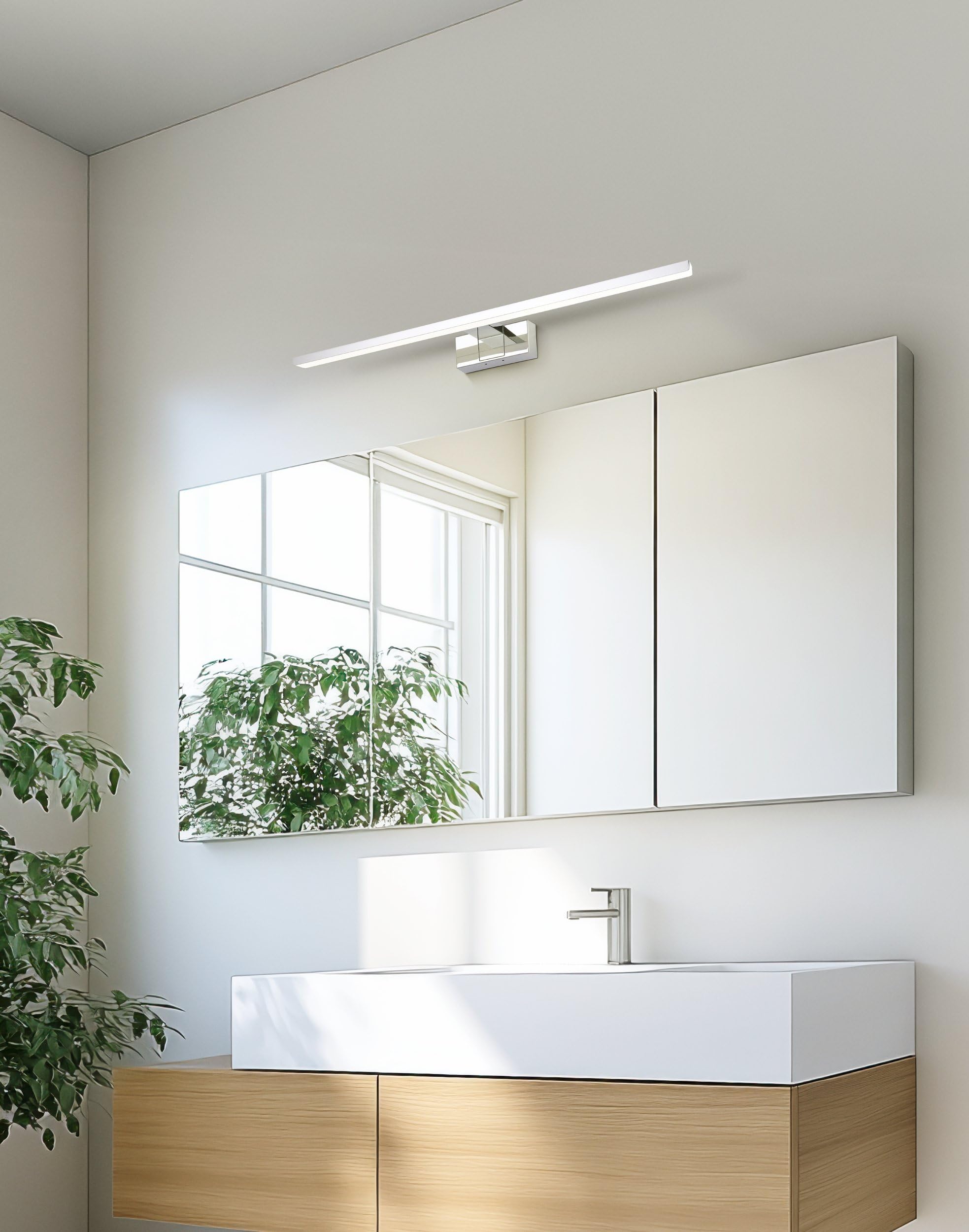 Eglo LED lámpara espejo Conettilla, luz baño | iluminación espejo aluminio cromado y plástico blanco, foco cálida-fría, IP44, largo 60 cm
