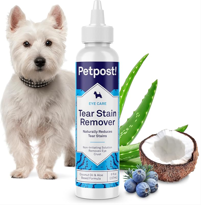 Removedor de Manchas de Lágrimas para Cães Petpost com Coco, Zimbro e Aloe Vera, 240 mL