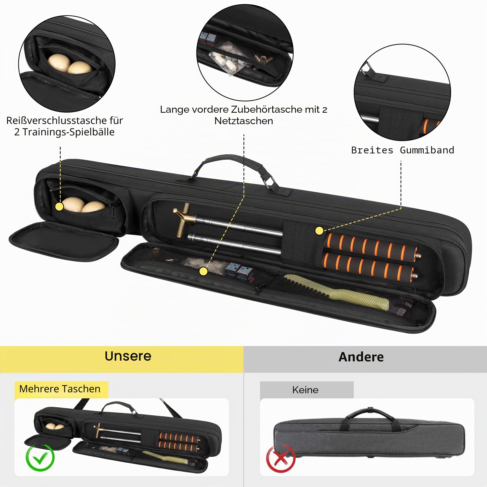Rexmica Billard Queue Tasche für bis zu Unterteile und Schäfte, Billiardstock Tasche mit Griff und abnehmbarem Schultergurt