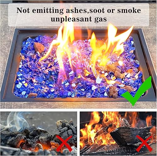 Vista 174 de Grisun Vidrio ignífugo para cuenco de fuego, 1/2 pulgada de alto, 10 libras, brillo reflectante, rocas de vidrio templado para gas natural o Verde