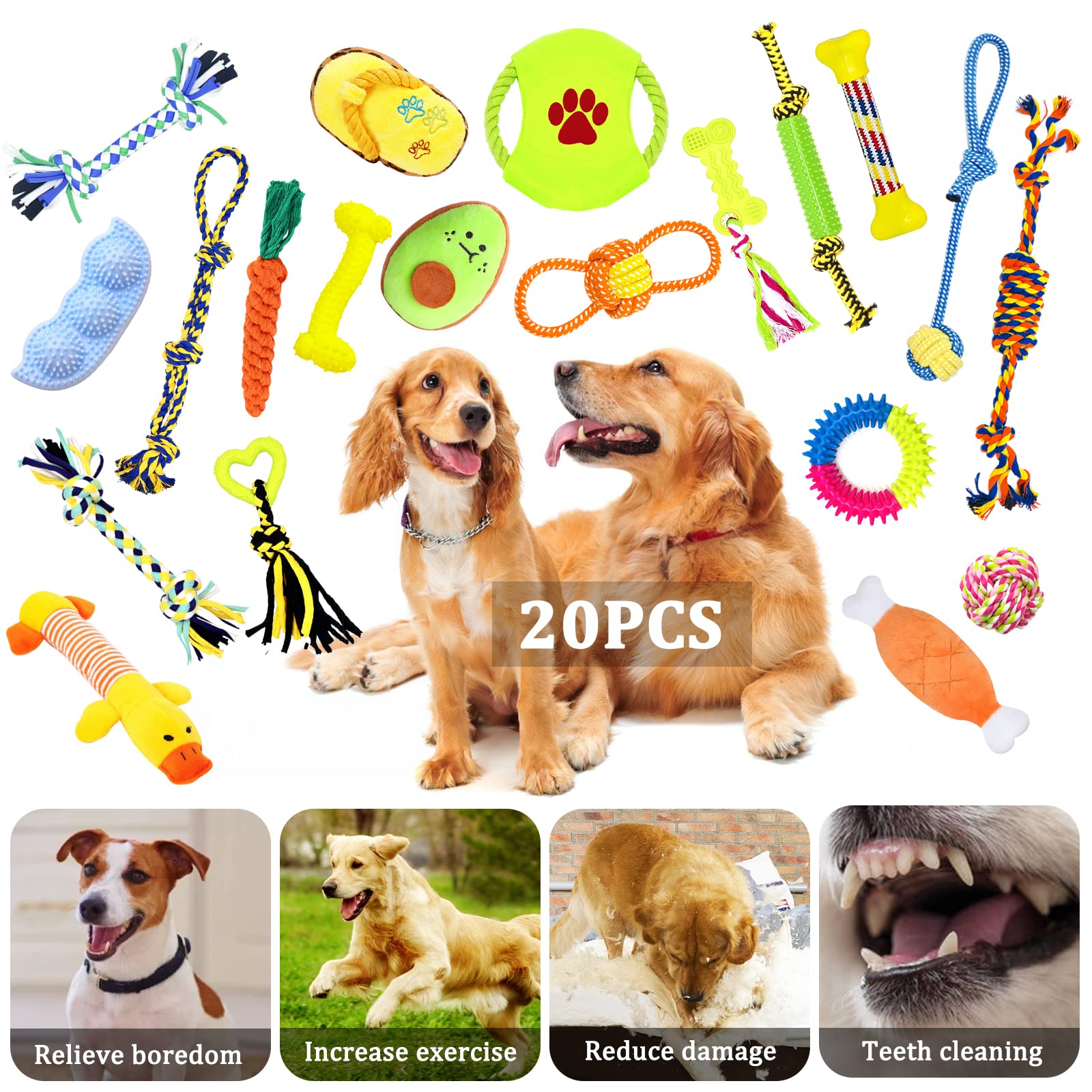 Set Giochi per Cani - 20pcs Corde in Cotone Naturale per la Pulizia dei Denti - per Cani Piccola e Media