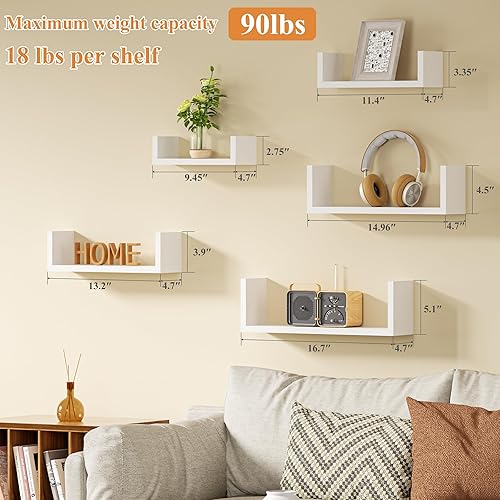 Miniatura 6 de SRIWATANA Estantes flotantes para pared, estantes de pared para baño, dormitorio, sala de estar, cocina, oficina, estantes de madera para decoración